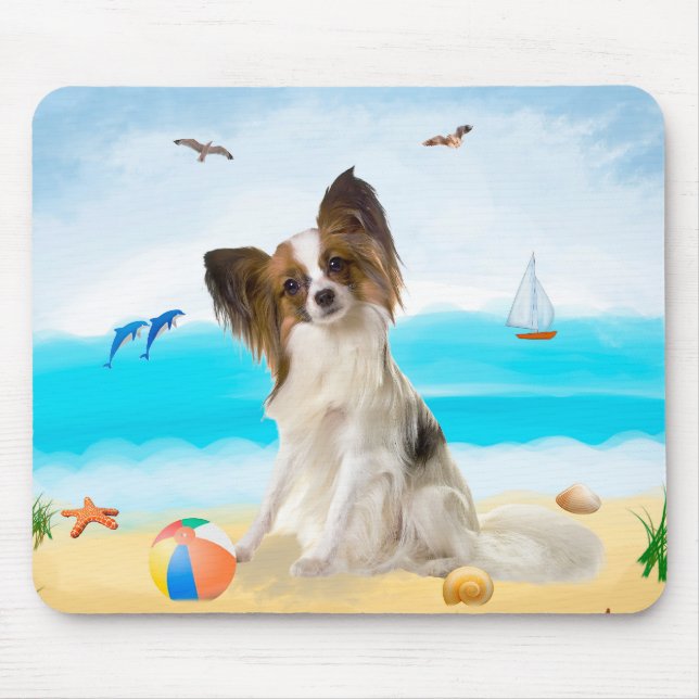 Papillon Dog on Beach Mousepad (Vorne)