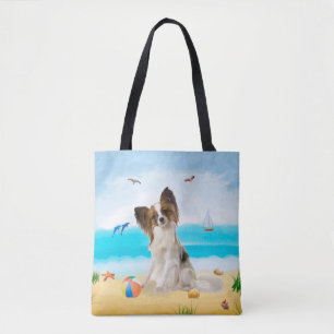 Papillon Dog on Beach Tasche