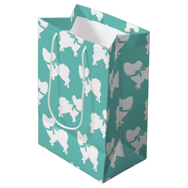 Papillon Dog Puppy Mittlere Geschenktüte (Vorderseite Schrägansicht)