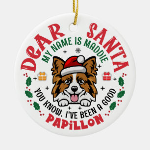 Papillon Dog Santa Christmas Tree Personalisiert Keramik Ornament