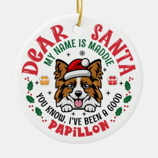 Papillon Dog Santa Christmas Tree Personalisiert Keramik Ornament