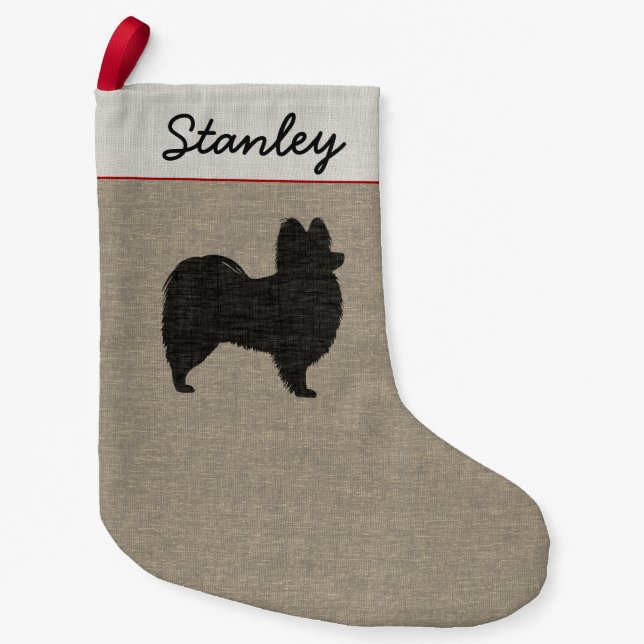 Papillon Dog Silhouette Personalisiert Holiday Xma Kleiner Weihnachtsstrumpf (Vorderseite)