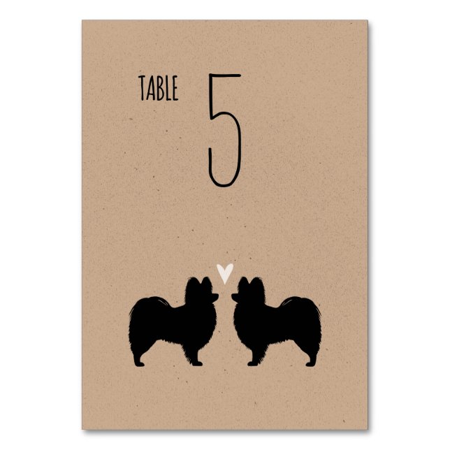 Papillon Dog Silhouetten Hochzeit Empfang Tischnummer (Vorderseite)