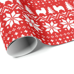 Papillon Dog Silhouetten Weihnachtsfeiertag Muster Geschenkpapier