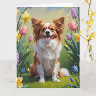 Papillon Dog Spring Flowers Malerei Karte