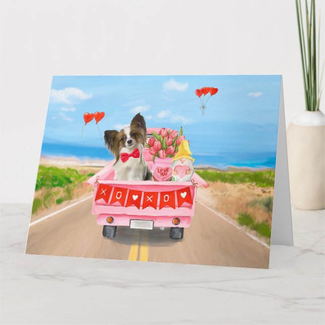 Papillon Dog Valentine's Day Lkw Herz Karte (Vorderseite)