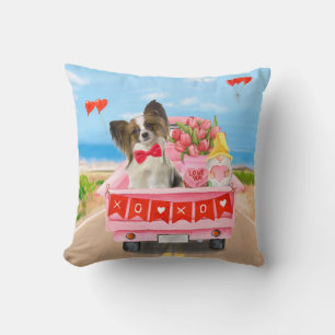 Papillon Dog Valentine's Day Lkw Herz Kissen