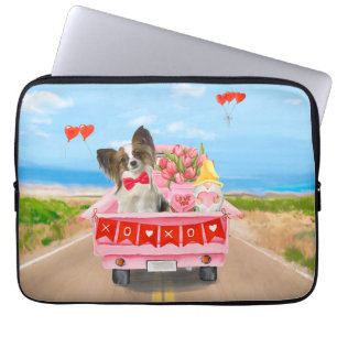 Papillon Dog Valentine's Day Lkw Herz Laptopschutzhülle
