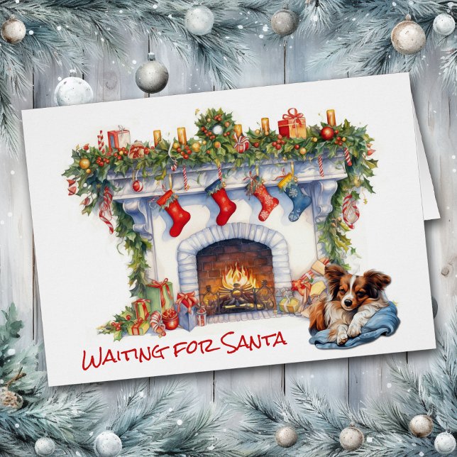 Papillon Dog Warte auf Weihnachts-Feuerplatz (Von Creator hochgeladen)