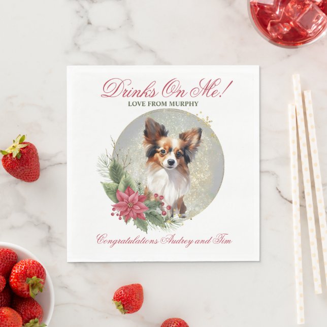 Papillon Dog Wedding Napkins mit Foto für Hunde Serviette (Beispiel)