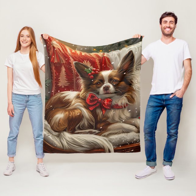 Papillon Dog Weihnachtsfest Fleecedecke (Beispiel)