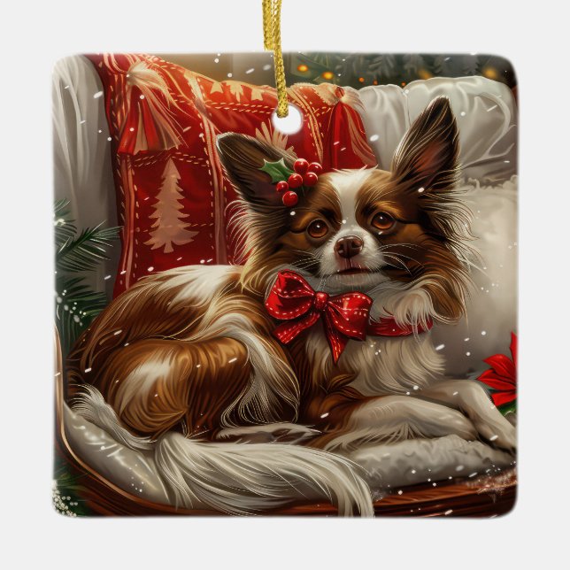 Papillon Dog Weihnachtsfest Keramikornament (Vorderseite)
