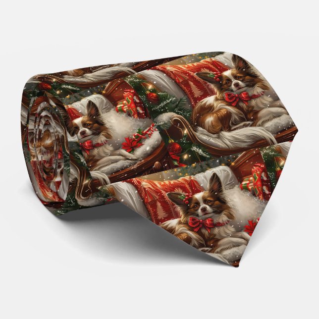 Papillon Dog Weihnachtsfest Krawatte (Gerollt)