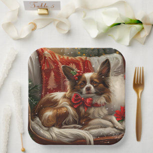 Papillon Dog Weihnachtsfest Pappteller