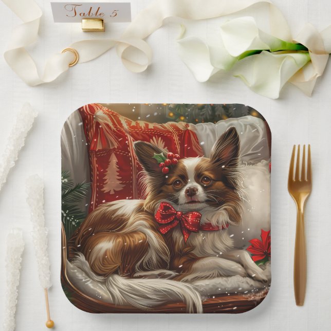 Papillon Dog Weihnachtsfest Pappteller (Hochzeit)