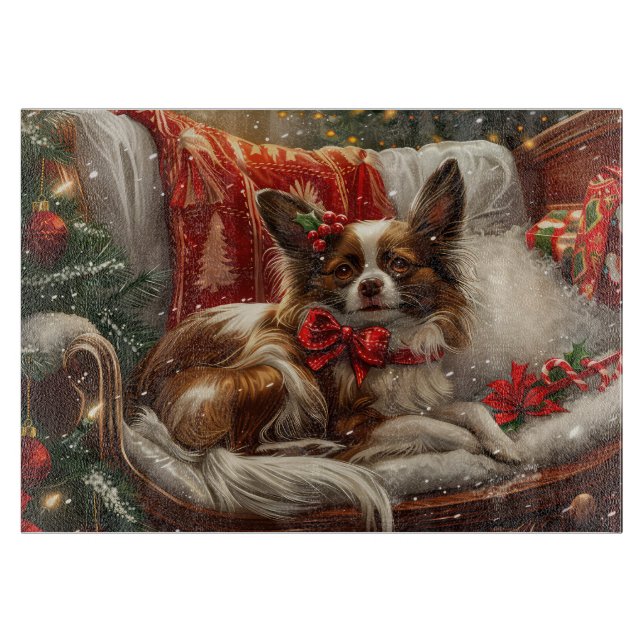 Papillon Dog Weihnachtsfest Schneidebrett (Vorderseite)