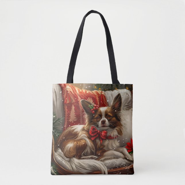Papillon Dog Weihnachtsfest Tasche (Vorderseite)
