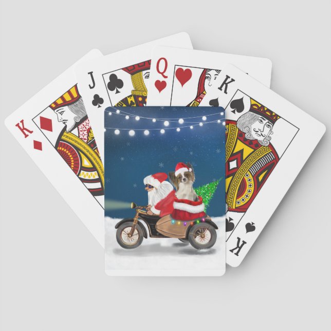 Papillon Dog Weihnachtsmann Claus Spielkarten (Rückseite)