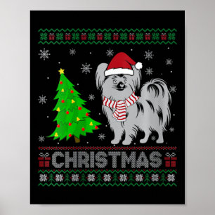 Papillon Dog Xmas Tree Lighting Ugly Christ Poster