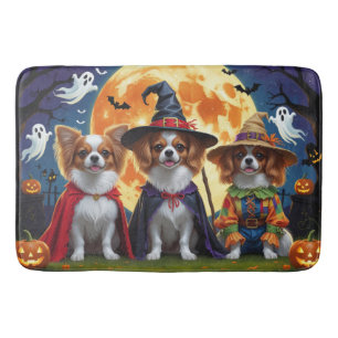 Papillon Dogs Pumpkin Halloween Funny Badematte