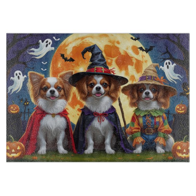 Papillon Dogs Pumpkin Halloween Funny Schneidebrett (Vorderseite)