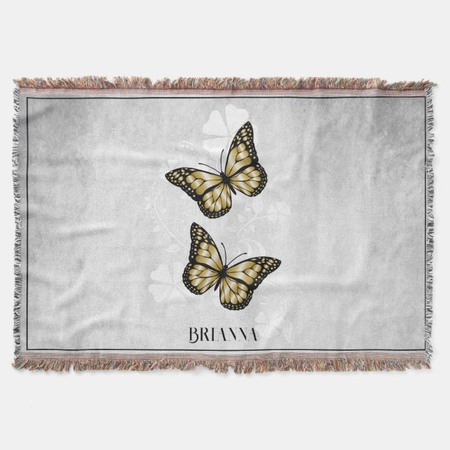 Papillon d'or Floral Couverture de lancer personna (Devant)