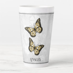 Papillon d'or Floral Latte Mug personnalisé