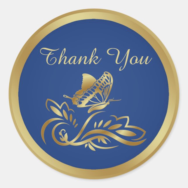 Papillon d'or sur Sticker en Merci bleu royal (Devant)