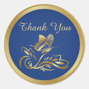 Papillon d'or sur Sticker en Merci bleu royal