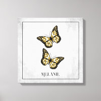 Papillon d'or toile florale Impression