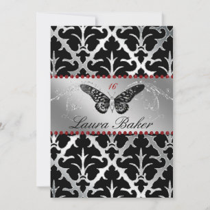 Papillon doux 16 Invitation Damas rouge étincelle