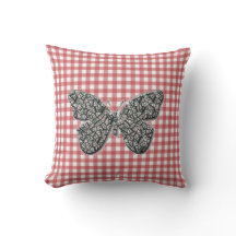 Papillon Élégant Sur En vichy Coussin Rouge