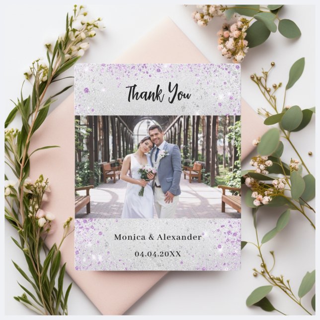 Papillon en argent mariage photo carte de remercie (Créateur téléchargé)