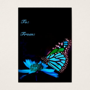 Papillon en lumière bleue - étiquette cadeau verti