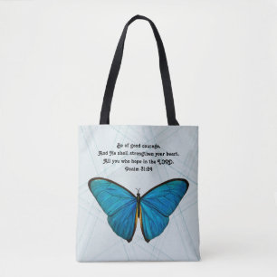 Papillon et Écriture en Sac fourre-tout bleu