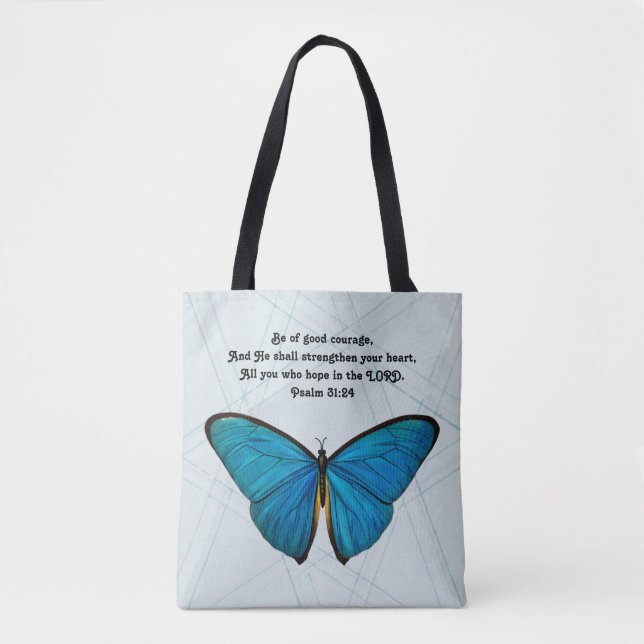 Papillon et Écriture en Sac fourre-tout bleu (Devant)