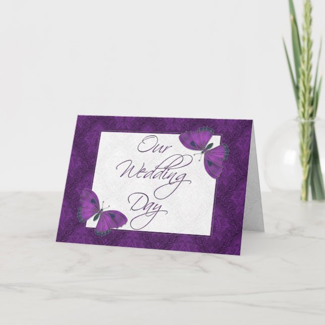 Papillon faire-part de mariage 5X7 Brocade violet (Devant)
