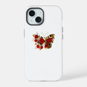 Papillon fleur rouge avec des roses rouges