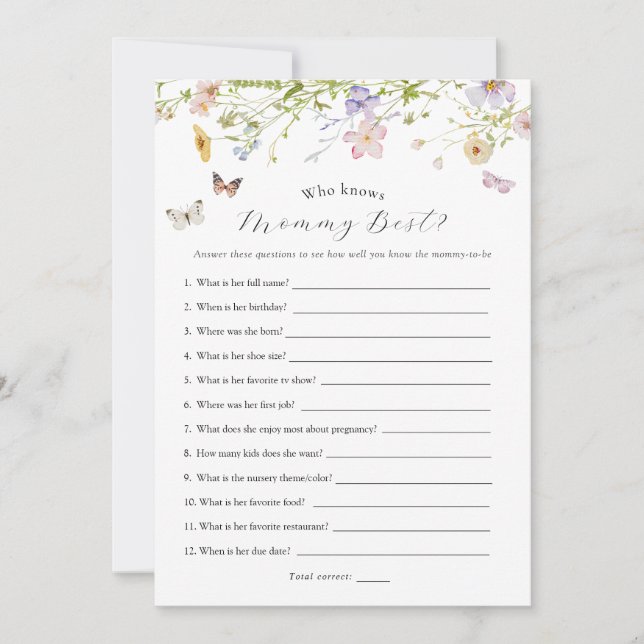 Papillon fleur sauvage Qui Connaît Maman Carte De  (Devant)