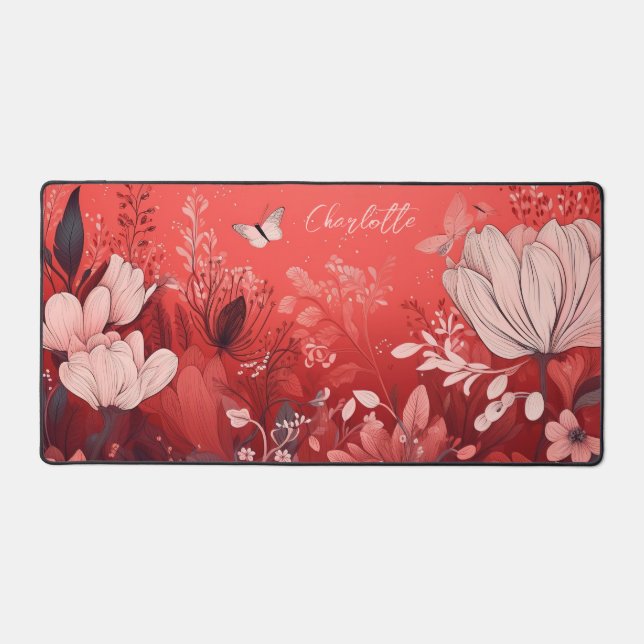 Papillon Fleur sauvage rose rouge Nom personnalisé (Recto)
