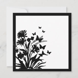 Papillon floral blanc noir invitations simples
