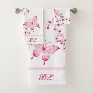 Papillon floral blanc rose chaud Monogramme