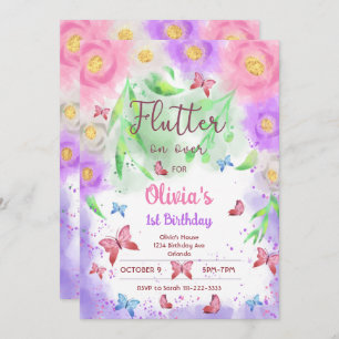 Papillon floral coloré Invitation d'anniversaire