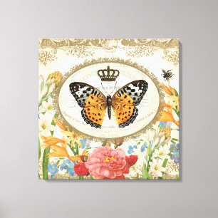 Papillon français vintage toile étirée