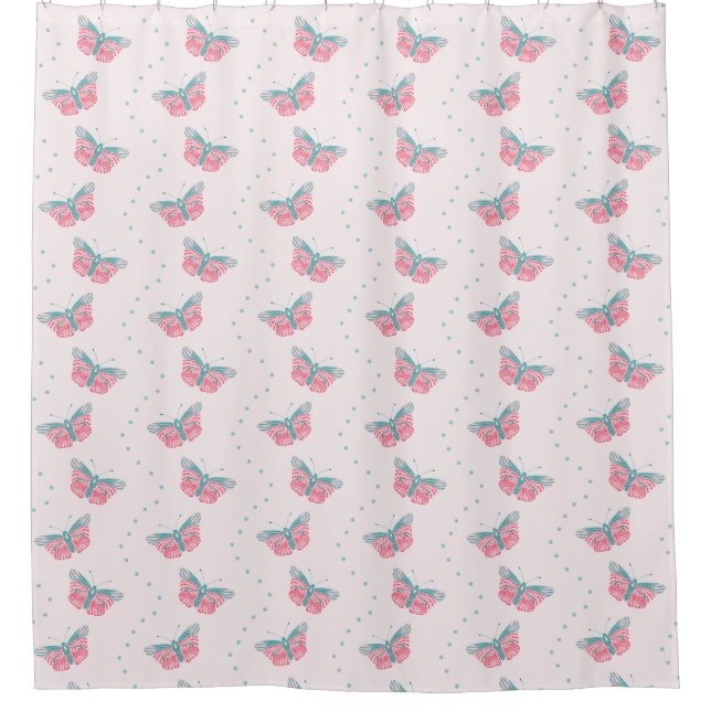 Papillon Fsenterie rose turquoise rideau de douche (Devant)