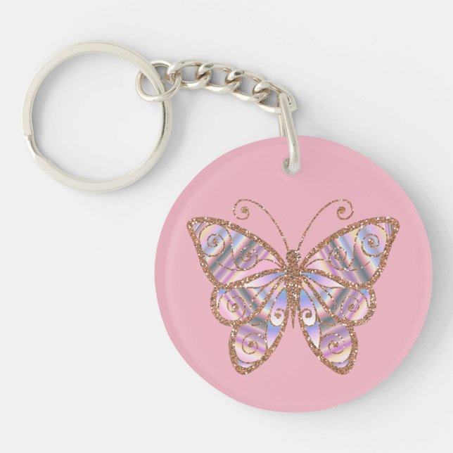 Papillon Glittery Porte - clé rose personnalisé (Devant)