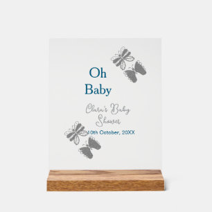 Papillon gris bleu baby shower oh bébé moderne tex