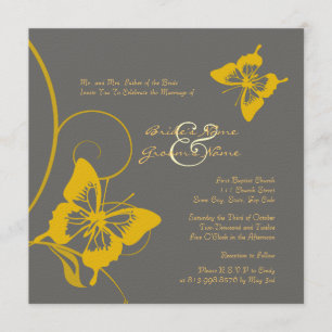Papillon gris et jaune Faire-part de mariage