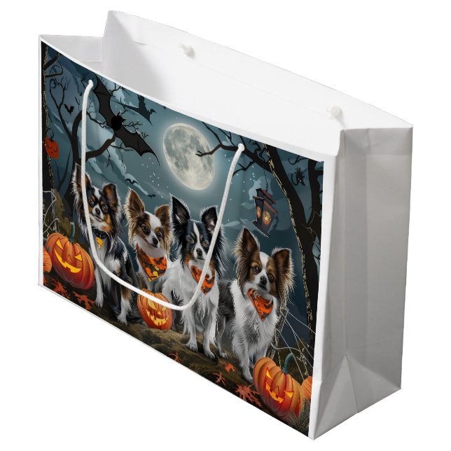 Papillon Halloween Spooky Große Geschenktüte (Vorderseite Schrägansicht)