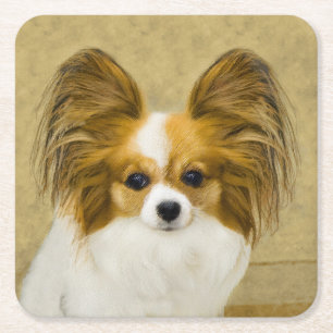 Papillon (Hound Tri) Malerei - Original Hundekunst Rechteckiger Pappuntersetzer
